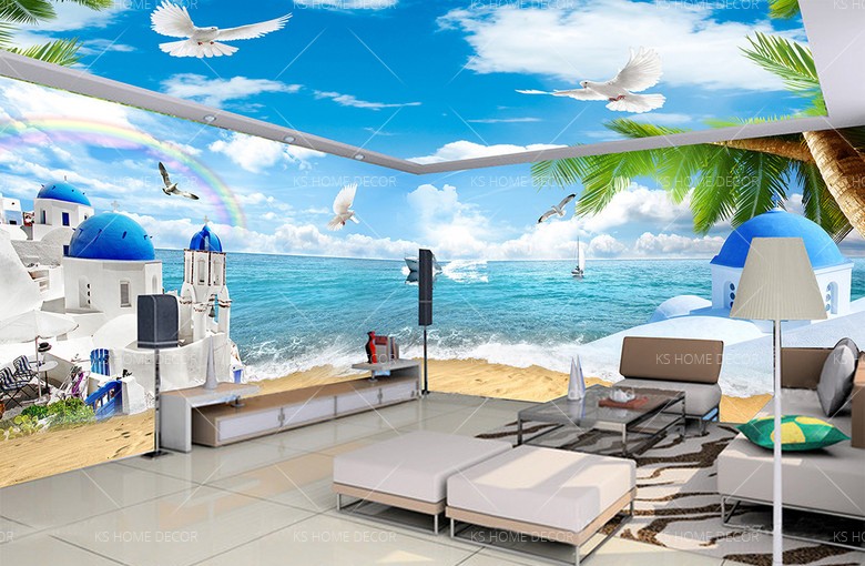 3D Theme Santorini Sea View Nature Mural 15017333 - Best Quality Customize Wallpaper  Wallpaper Printing