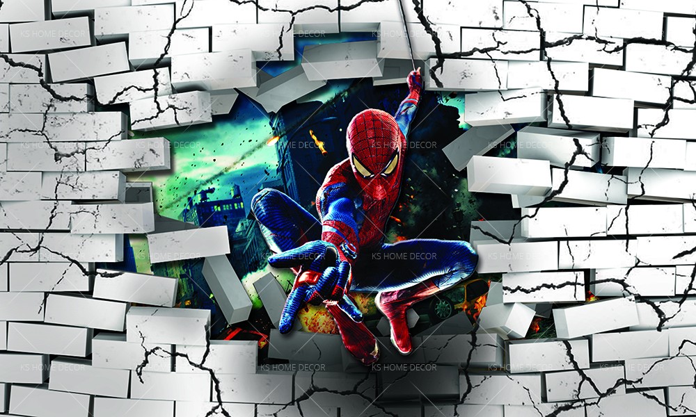 3d Spiderman Through Wall Character Mural 3d30006 Customize Wallpaper Sticker - Spiderman 3d Wall Mural